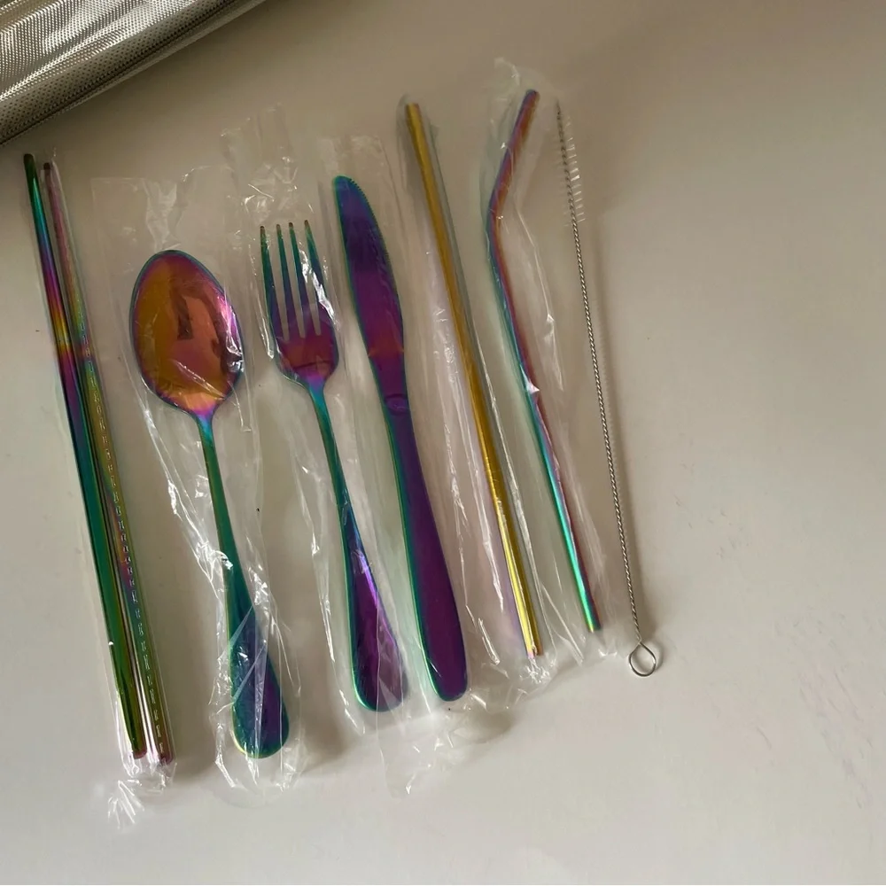 Travel Iridescent Utensil Set in Bag